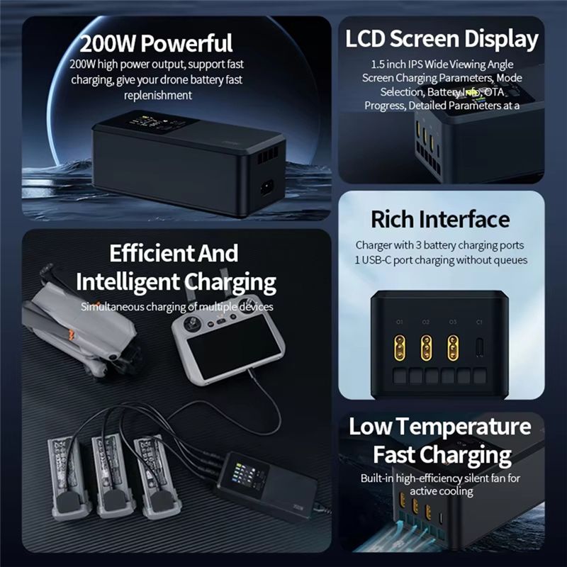 24時間配送 三方向スマート200W急速充電ハブバトラー D - Drone Battery Smart のレビューと価格
